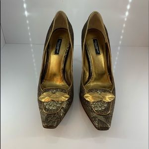 Dolce & Gabbana gold Lame Jacquard shoe sz: 37.5